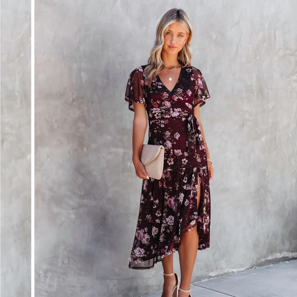 Floral ruffle midi dress